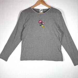VINTAGE WARNER BROS Studio Embroidered Tweety Bird Flower Long Sleeve Top Large